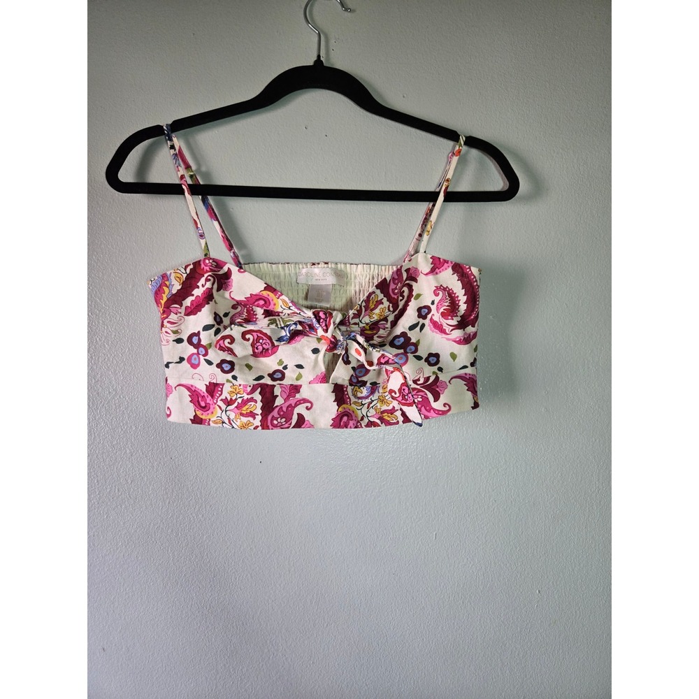 Caroline Constas Floral Linen Blend Tie Front‎ Crop Top S
